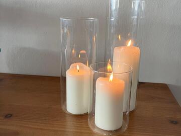 Selling: Pillar candles in glass holders
