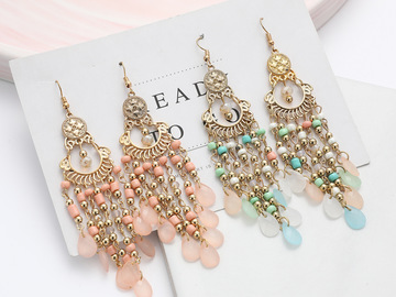 Buy Now: 60pairs Retro long tassel bead earrings