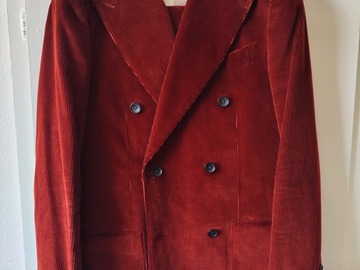 Selling with online payment: Dark red double breasted corduroy suit supply suit