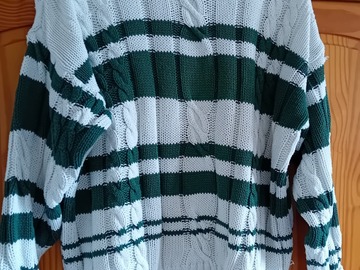 Selling: Pull en coton blanc rayé vert - Femme - L