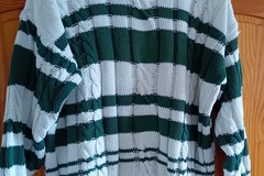 Vente: Pull en coton blanc rayé vert - Femme - L