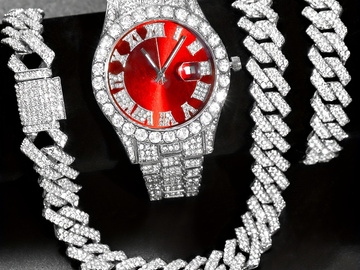 Buy Now: 10 Sets/30 Pieces Luxury Men's Watch Necklace Bracelet Set
