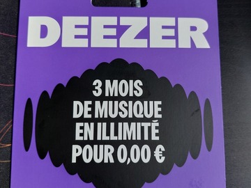 Vente: Carte d'abonnement Deezer 3 mois (54€)