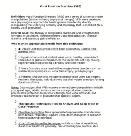 Vocal Function Exercises(VFE) Voice Technique Handout and Chartin