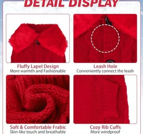 KOOLTAIL Dog Sweater Knit Turtleneck Cold Weather Extra Fleece Do