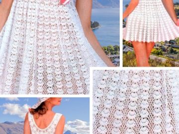 Sale retail: Modèle chic robe dentelle au crochet coton blanc ,format PDF 