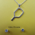 Bulk Lots: Cubic Zirconia Pickelball Pendant and Earring Set