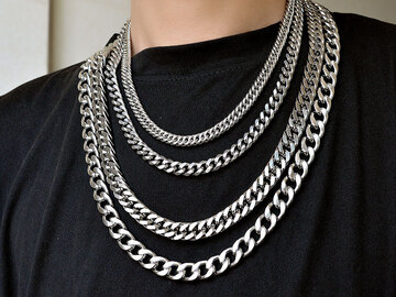 Bulk Lots: 50pcs exaggerated hip-hop titanium steel Cuban chain