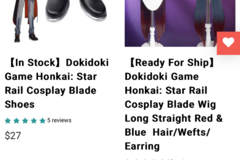 Selling with online payment: Blade dokidoki (R). Cosplay honkai star rail 