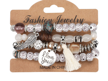 Bulk Lots: 40pcs Wings Imitation Bodhi Bead Bohemian Multi-layer Bracelet