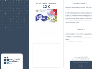 Vente: e-Carte cadeau Yves Rocher (12€)