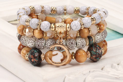 Bulk Lots: 40pcs Wooden beads multi-layer elastic ladies bracelet versatile