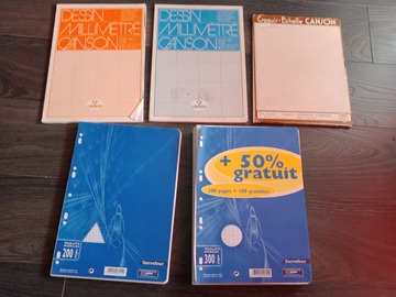 Vente: Lot de feuilles de classeur, calque et papier millimitré