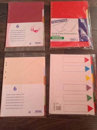 Lot de 5 jeux d'intercalaires 6 touches - neufs -