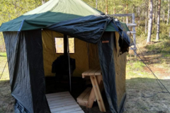 Vuokrataan (päivä): Savotta pieni telttasauna + kiuas + 10l lämminvesivaraaja