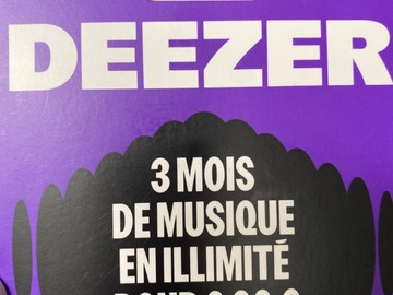 Vente: Carte Deezer 3 mois de musique illimité (30€)