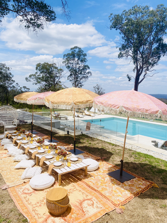 Luxury poolside picnics at a stunning rural glamping retreat