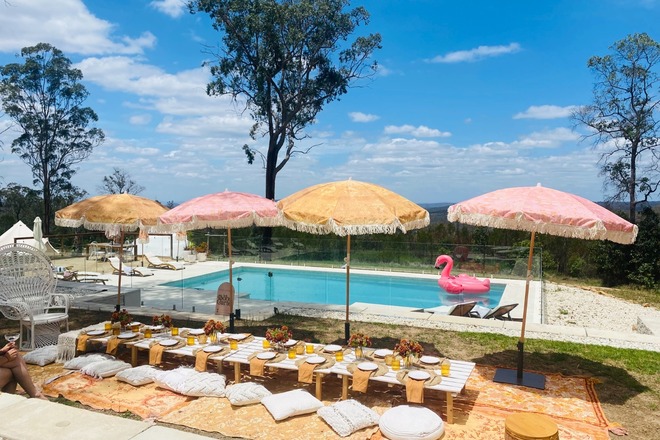 Luxury poolside picnics at a stunning rural glamping retreat