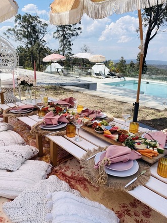 Luxury poolside picnics at a stunning rural glamping retreat