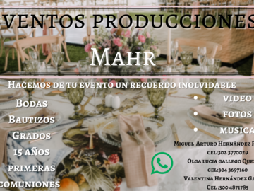 Productos: Asesoría y organización de eventos sociales.