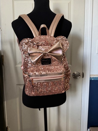 Disney Minnie Mouse Longefly Rose Gold Sequin good Backpack