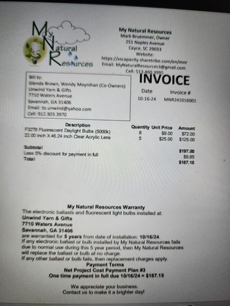 MNR Unwind Yarn & Gifts Lighting Replacement 10/16/24