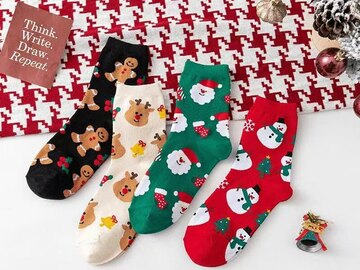 Bulk Lots: 100 pairs of Christmas cartoon snowman and elk socks
