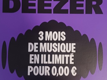 Vente: Carte Deezer - 3 mois de musique illimité (54€)