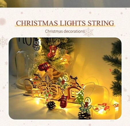 Christmas LED Light String Santa Claus Elk Snowman Xmas Ornament 