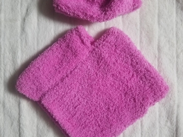 Vente au détail: Poncho et bonnet rose : 3 mois