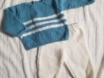 Vente au détail: Pull et pantalon bleu et blanc : 12 mois
