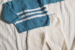 Vente au détail: Pull et pantalon bleu et blanc : 12 mois