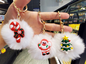 Bulk Lots: 60pcs Christmas cartoon fur ball keychain