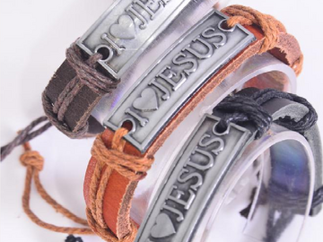 Bulk Lots: 144x New Bracelet Real Leather Band I Love Jesus Silver