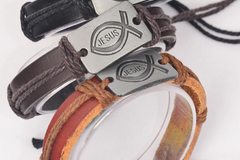 Bulk Lots: 144x New Bracelet Real Leather Band Jesus Fish Symbol