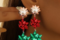 Bulk Lots: 30 Pairs Colorful Metal Christmas Bow Design Dangle Earrings