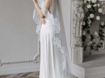 Selling: Made to order, Cathedral Length Lace & Pearl Trim Veil 