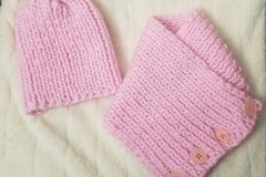 Vente au détail: Ensemble bonnet et col rose pour fille : 2/3 ans