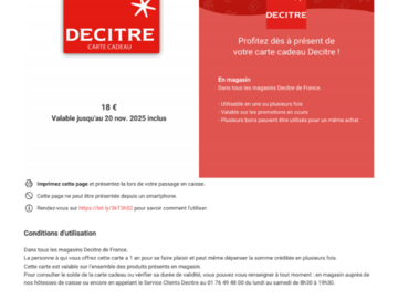 Vente: e-Cartes cadeaux Decitre (48€)