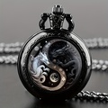 Bulk Lots: 30 Pcs Vintage Black White Dragon Pattern Quartz Pocket Watch