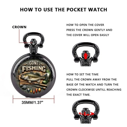 40 Pcs Vintage Fishing Pattern Quartz Pocket Watch