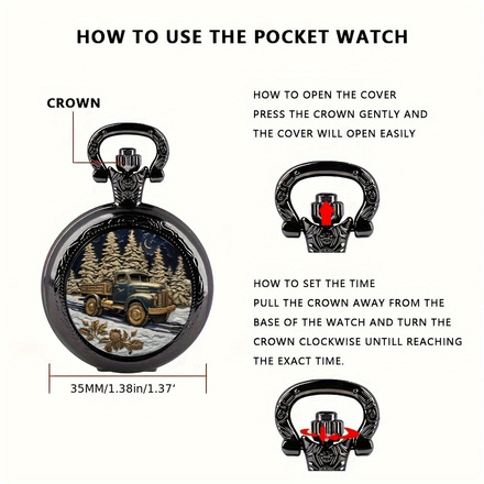 50 PcsVintage Forest Truck Pattern Quartz Pocket Watch