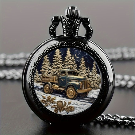 50 PcsVintage Forest Truck Pattern Quartz Pocket Watch