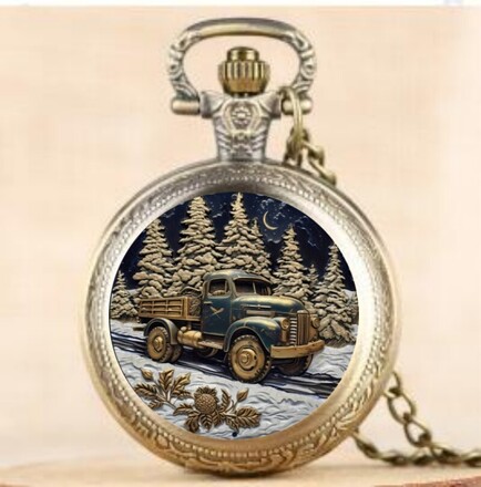 50 PcsVintage Forest Truck Pattern Quartz Pocket Watch