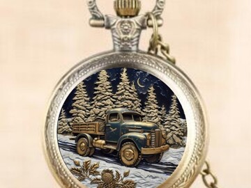 Bulk Lots: 50 PcsVintage Forest Truck Pattern Quartz Pocket Watch