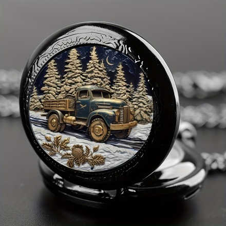 50 PcsVintage Forest Truck Pattern Quartz Pocket Watch