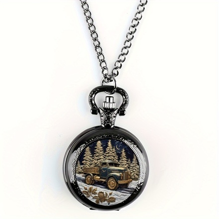 50 PcsVintage Forest Truck Pattern Quartz Pocket Watch