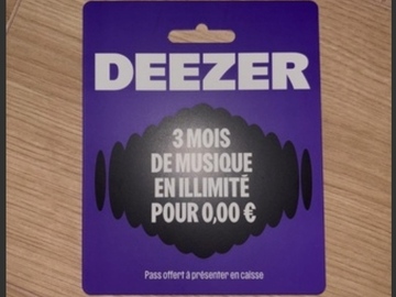 Vente: Carte Deezer 3 mois (54€)