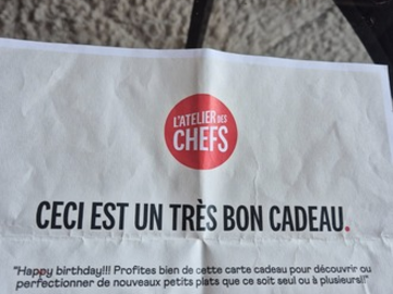 Vente: e-Carte cadeau L'Atelier des Chefs (150€)