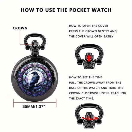 40 Pcs Vintage Crow Animal Pattern Quartz Mini Pocket Watch 